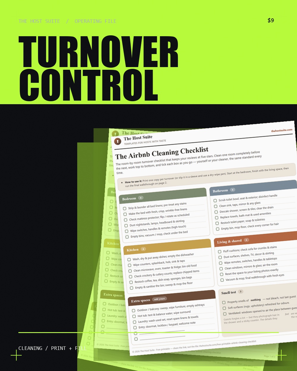 5-Star turnover cleaning checklist printed and on screen