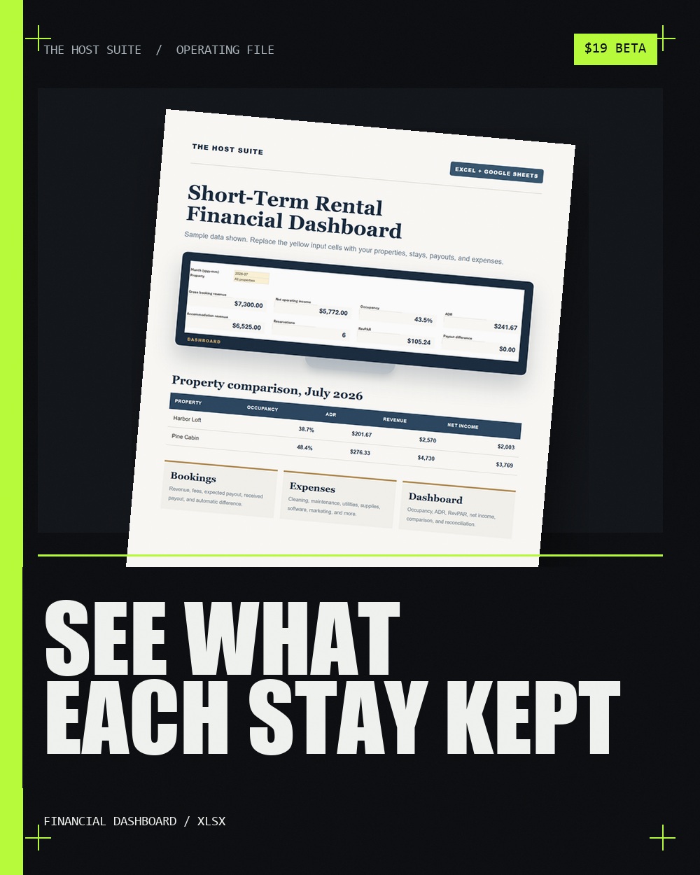 Short-term rental financial dashboard for Excel and Google Sheets