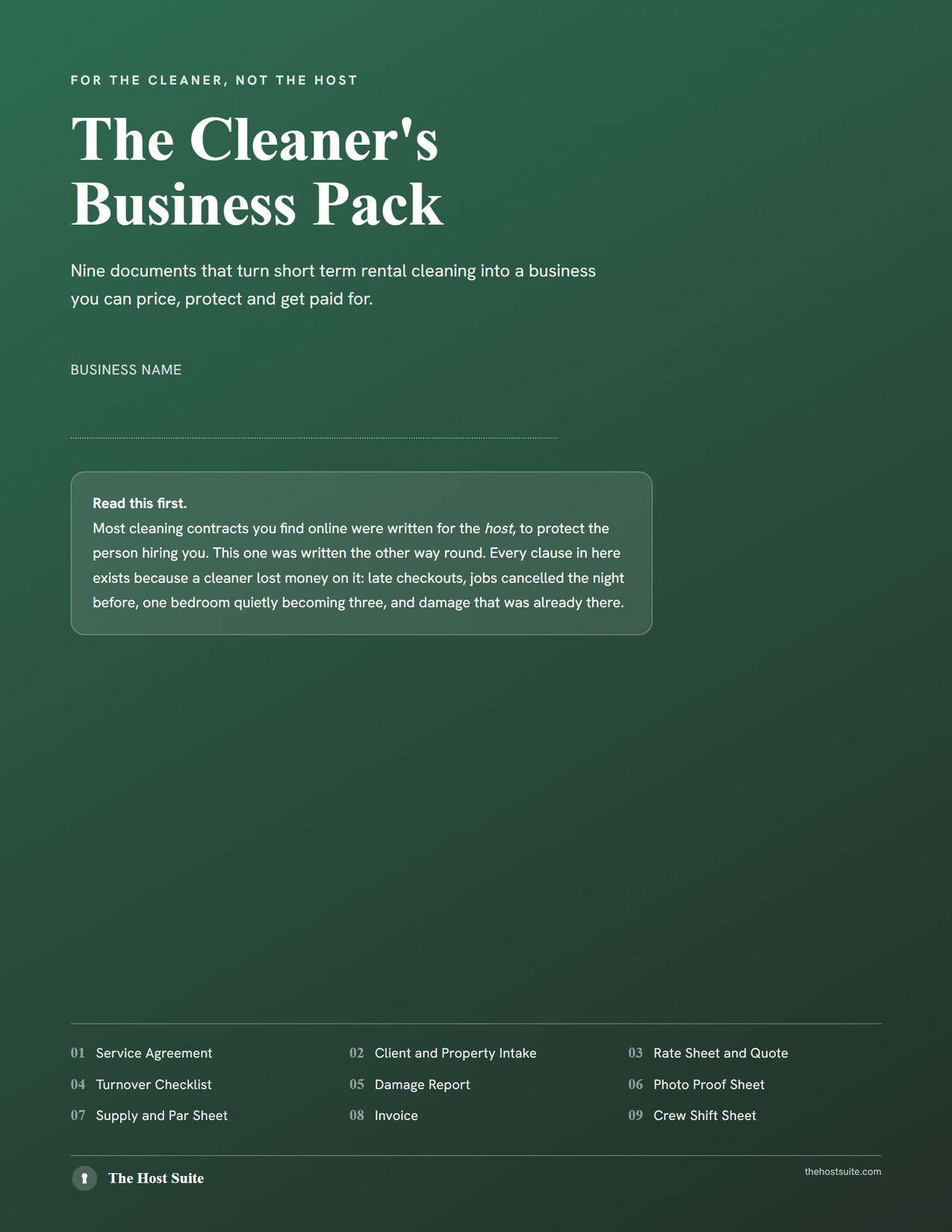 The Cleaner's Business Pack cover, nine documents for short term rental cleaners