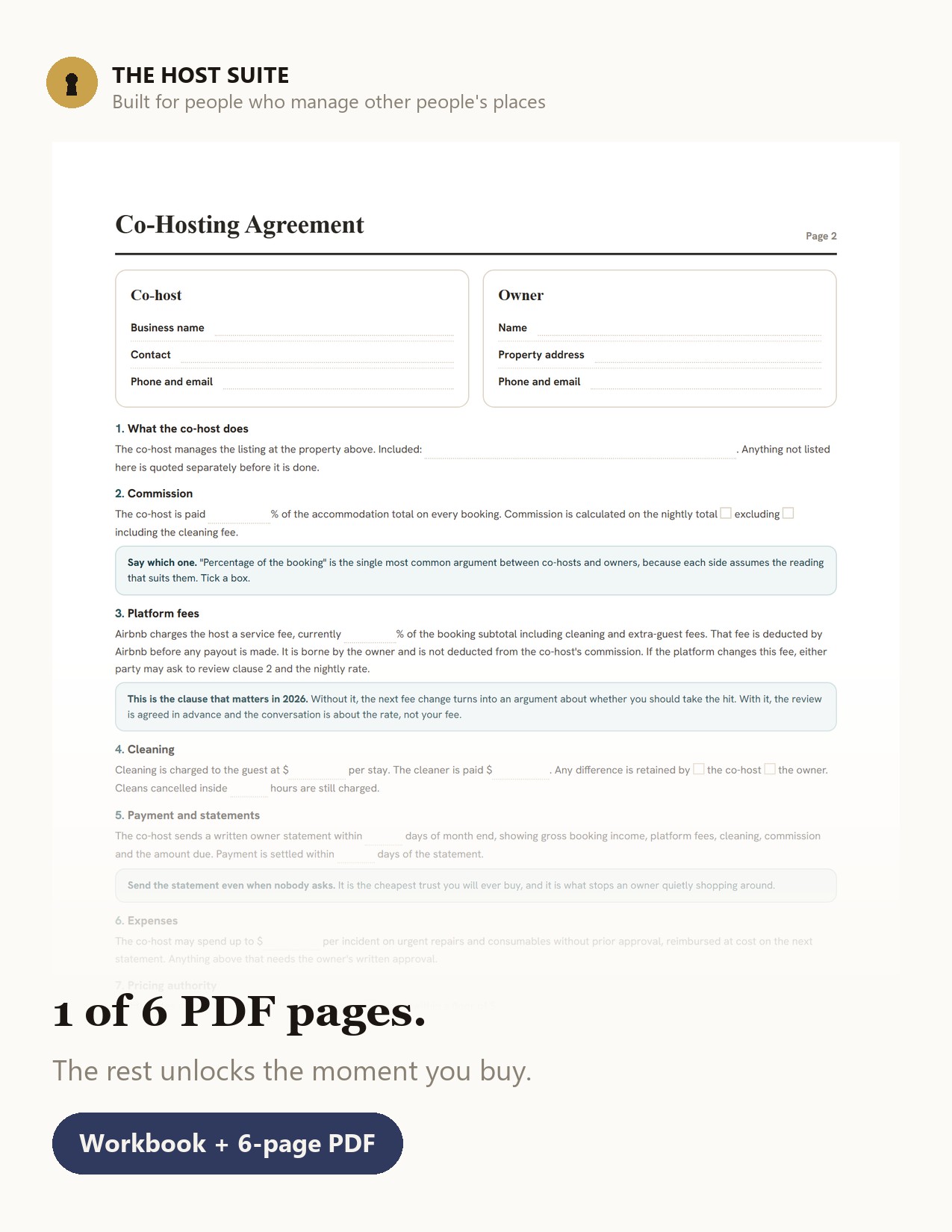 Preview of the co-hosting agreement page