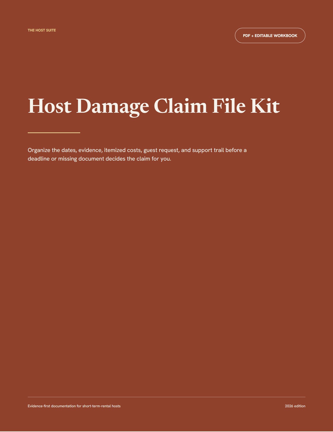 Host Damage Claim File Kit with PDF evidence workbook and Excel claim organizer