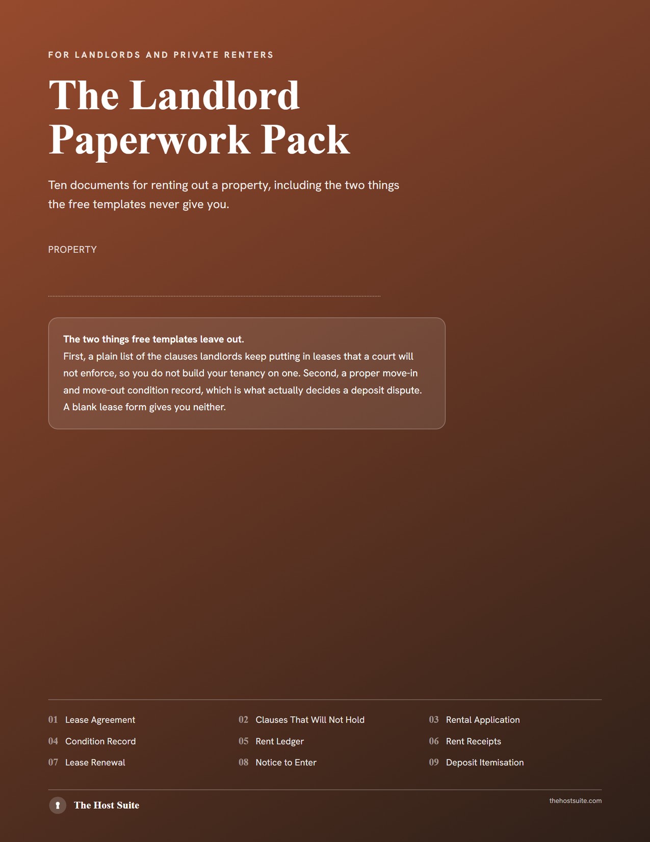 The Landlord Paperwork Pack cover, ten documents for renting out a property